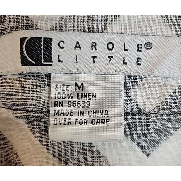 Carole Little Black Embellished Split Neck Linen 3/4 Sleeve Top Womens Sz Medium - Picture 3 of 10